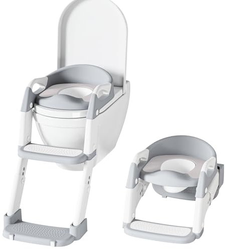 Réducteur Toilette Enfant avec Marche, 2 IN I Toilette Pot WC Bebe Enfant Réducteur WC Enfant, Bébé de Siege Reducteur, Réglable en Hauteur et Pliable