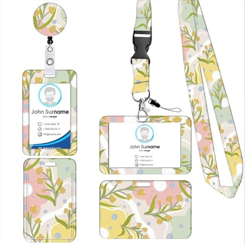 Porte Badge Tour de Cou 2 Pcs Porte-Badge avec Portant Cordon Pour Carte d'Identification Protege Carte Bancaire Carte de Bureau Porte Carte Bus (Grass)