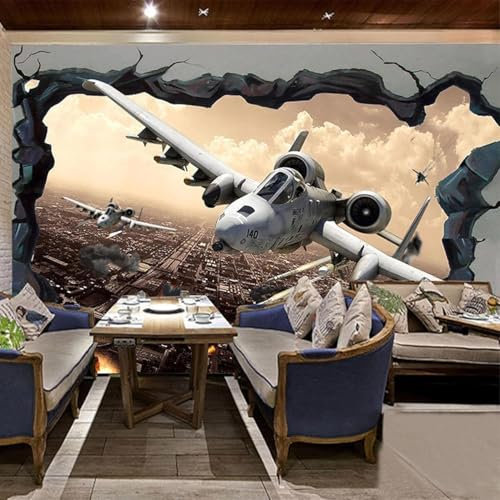 3D-Wandtapete Mauer Durchbrechendes Stadtflugzeug Selbstklebende kunst-Wandposter Wandaufkleber Abziehbare Wandhintergrundaufkleber Zum Abziehen Und Aufkleben Für Wohnz-617667709671