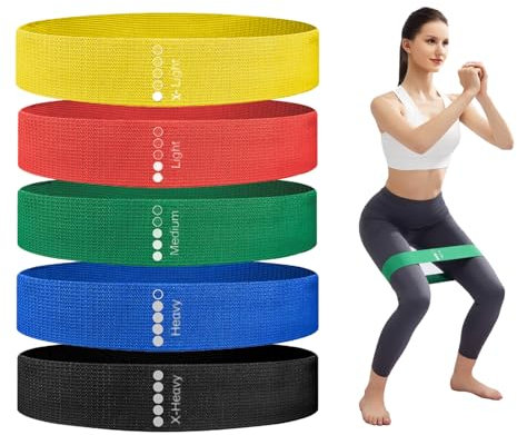 ZORVYX Fitnessbänder 5er Set Loop Bands aus Stoff, Resistance Bands in 5 Zugkraftstärken, Waschbare, Haltbar, für Fitness Yoga Pilates Krafttraining mit Tragetasche