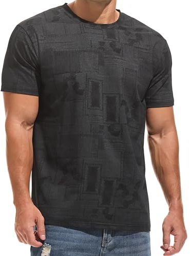 YINGDA Männer Graffiti gefärbt T-Shirt, verlängert | Rundhalskragen 95% Baumwolle 5% Spandex mittlerer elastischer Graffiti farbiges T-Shirt