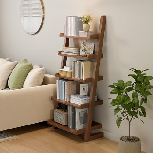 AQIMUELE Regal Holz, Bücherregal, Standregal, DVD-Regal, mit 5 Ebenen, Büroregal, Offene Ablagen, für Büro, Wohnzimmer, Schlafzimmer, Küche, 27 x 60 x 137 cm (Walnuss)