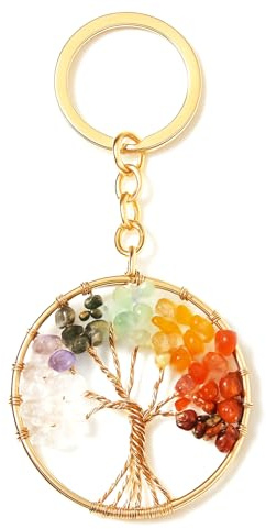 Harts Porte-clés arbre de vie, pierre précieuse naturelle, 11,2 cm, disponible en or et argent