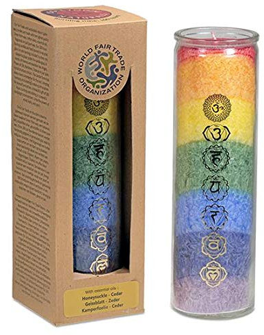 7 Chakra Kerze Chakren Glaskerze Ritualkerze mit ätherischen Ölen