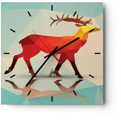 Modern Wanduhr Hirsch Illustration modern Grafik 40x40cm Quadrat Groß Wand Uhr Glas Analog Zimmeruhren Küche Büro Wohnzimmer Glasuhr Wall Clock Dekoration Design Küchenuhr C3AC40x40-2811