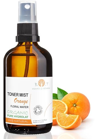 B.O.T Cosmetic & Wellness - Hydrolat d'Orange 100% Pure 500ml | Bio Eau Florale | Soin Visage | Tonique | Hydratant | Parfum Maison, Transparente, 500ml