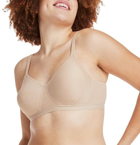 Hanes Women's X-Temp Wireless Cooling Mesh, Full-Coverage, Convertible T-Shirt Bra, Opaque, Nude, L