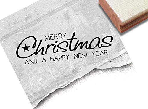 Stempel Weihnachtsstempel - Merry Christmas and a happy new year - Textstempel Weihnachten Karten Geschenkanhänger Deko Geschenk - zAcheR-fineT