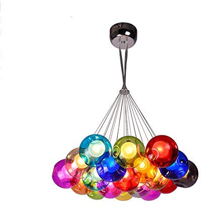 POUGEO Modern Farbig Verzweigten Pendelleuchte,Glaskugel Pendelleuchte Glas Hängelampe Lüster Deckenlampe Höhenverstellbare 100cm Für Dekorative Beleuchtung Inklusiv 3W LED G4 Glühbirne,19Kopf