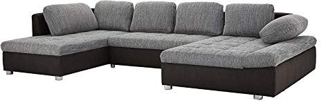 Cavadore Wohnlandschaft Fabiane mit Bettfunktion, Bettkasten und verstellbaren Armteilen zweifarbig grau-schwarz, 340 x 85 x 177 cm