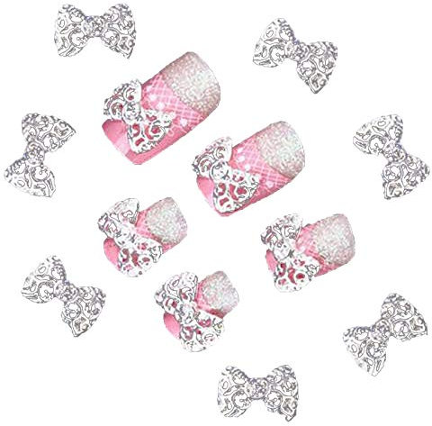 Brussels08 10Pcs 3D Alloy Rhinestone Bowknot Charm Nail Art Rhinestone Jewel Glitters Stickers Bowknot Decal Nail Art Tips Stickers Bow Tie DIY Decorations Manicure Accessories Silver