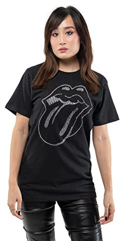 Rolling Stones The T Shirt Tongue Diamante Band Logo Official Unisex Black M