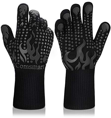 Comsmart BBQ Gloves, Heat Resistant Silicone Non-Slip Oven Mitts 1472F, Long Kitchen Gloves Perfect for Grilling, Cooking, Baking, Cutting