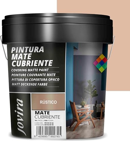 JOVIRA PINTURAS Pintura Mate Cubriente | 24 colores | Pintura interior-exterior con excelente poder cubriente. (15 Litros, Rústico)