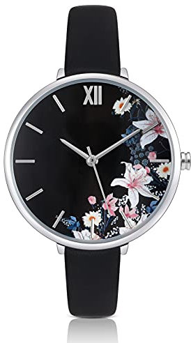 KIMOMT Montre à quartz en cuir étanche pour femme et fille, Aaflower - Fleur de lys, Sangle