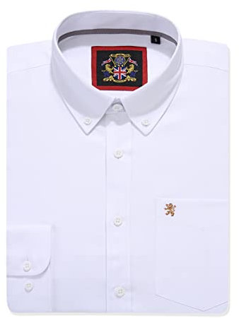 Mens Long Sleeve Oxford Shirt, Button Down Collar & Pocket, Casual Office Work Weekender English Style. The English Oxford by Janeo British Apparel. (Plain White, XL)