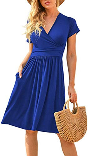 JianJud Lose MaxikleiderWomensFloral Maxikleid, Blumendruck Kurzarmkleid mit Taschen Summer Long Holiday Dress K,S
