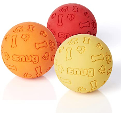 Snug Rubber Dog Balls for Small and Medium Dogs - Tennis Ball Size - Virtually Indestructible (3 Pack - Hot)