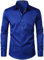 PARKLEES Men's Urban Stylish Casual Business Slim Fit Long Sleeve Button Up Dress Shirt with Pocket Royal Blue S