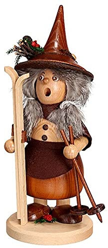 Drechselwerkstatt Uhlig DWU | Handgefertigte Räucherfrau | Räuchermännchen aus dem Erzgebirge | Weihnachtsdeko | 25 cm | Skifahrerin