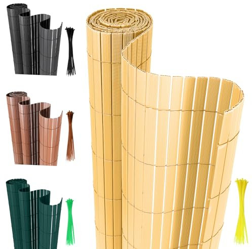 SWANEW Canisse en PVC Brise Vue, Intimité Paravent de Jardin, Piscines, Balcon e Terrasse, Décorative Palissade en PVC Résistant aux UV, Coupe-Vent, Résistant aux intempéries, Bambou (80 x 400 cm)