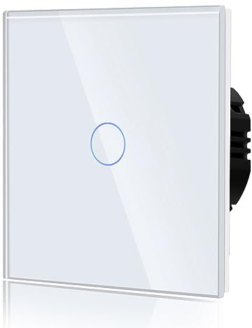 BSEED Normal Touch Schalter Standard Hohe Energie Glas Berührung Wandlichtschalter 110V - 240V Gehärtete Kristallplatte mit LED Hintergrundbeleuchtung 1 Fach 2 Weg Weiß