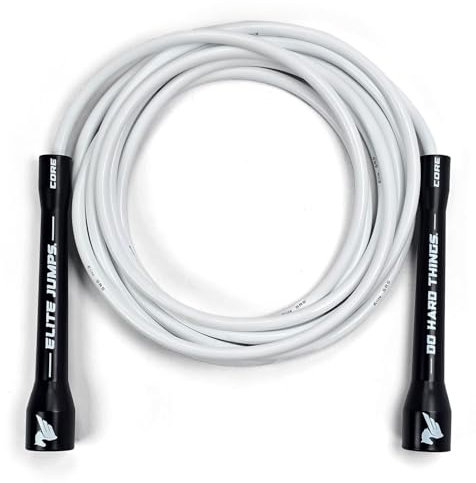 EliteSRS Do Hard Things 6mm PVC Jump Ropes for Fitness - Indoor/Outdoor Adjustable Jump Rope with Unbreakable Handles and Ultra-Durable Non-Kinking PVC for Skipping Rope, White,Black (JR-DHT-10FT)
