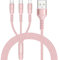 RAVIAD Câble Multi USB, 3 en 1 Câble Universel 1.2M Multi USB Câble de Chargement en Nylon avec Micro USB Type C Lightning Câble pour iPhone, Samsung Galaxy, Huawei, Honor, Mi, OnePlus -Rose