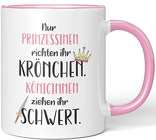 JUNIWORDS Tasse, Nur Prinzessinnen richten Ihr Krönchen. Königinnen ziehen Ihr Schwert, Rosa (1005051)