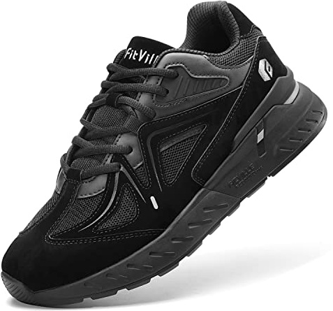 FitVille Laufschuhe Herren Extra Weite Turnschuhe Sportschuhe breite zehenbox Fitnessschuhe Bequeme Sneaker Walking Schuhe für Breite Füße JetBlack 46 EU X-Weit