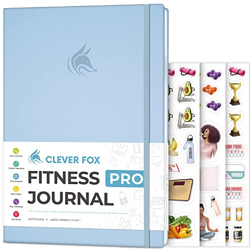 Clever Fox Fitness Journal PRO, Men & Women, Workouts, Meals, Light Blue