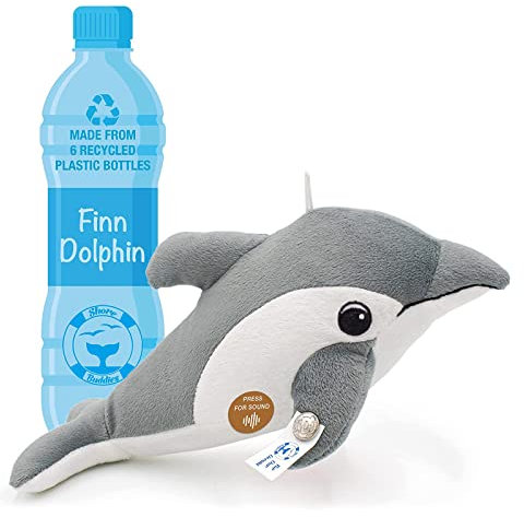TE-Trend Delfin Kuscheltier mit dem Sound der Delphine Plüschtier Stofftier 30cm Dolphin Finn nachhaltig aus 6 recycelten Plastikflaschen hergestellt