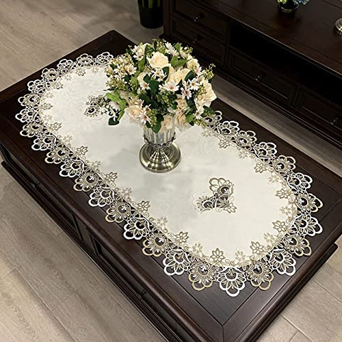 COMFEELING Couchtischdecke für Wohnzimmer, Mitteltischdeckchen, Stickerei, Spitze, Tischdecke, Zuhause, Esszimmer, Couchtisch, Tafelaufsatz, Dekoration, oval, graue Spitze