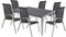 Mojawo 7er Set Alu Silber Gartenmöbel Gartengarnitur WPC Holzimitat 180x90x74cm + 6 Stapelstühlen Textilen