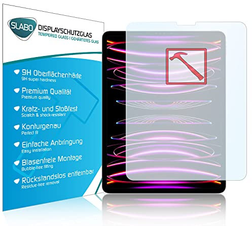 Slabo Premium Panzerglasfolie kompatibel mit iPad Pro 12,9 (6. Gen. | 2022) Wi-Fi + Cellular Panzerfolie Schutzfolie Echtglas Folie Tempered Glass KLAR 9H Hartglas