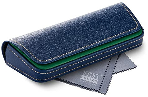 FEFI - Elegante custodia per occhiali in pelle bicolore, verde, M