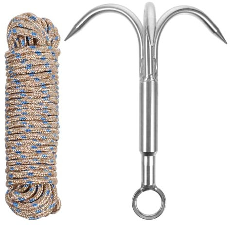 INOOMP Grappling Hook Grapnel Hook Climbing hook 3-claw Stainless Steel Tree Climbing Hook Treasure Retrieving Survival and Fishing