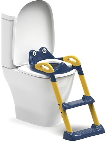 ZENO Potty Toilet Seat | Potty Training Seat | Adjustable Baby Child Toddler Kid Toilet Trainer with Step Stool Ladder for Boy and Girl (Blue & Yellow)
