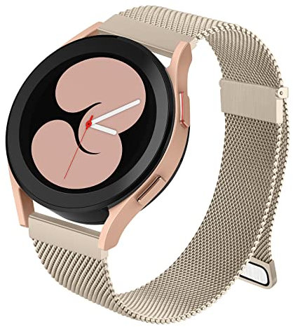 Strap compatible with Samsung Galaxy Watch 4 Strap 40mm 44mm, Galaxy Watch 4 Classic Band 42mm 46mm, 20mm Stainless Steel Metal Bracelet with Enhanced Magnet for Samsung Watch 4 (20mm, Champagne)