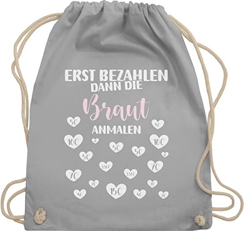 Turnbeutel Rucksack - JGA Junggesellenabschied Frauen - Braut Bemalen Bezahlen - Unisize - Hellgrau - brauttaschen bachelorette party stoffrucksack junggesellinnenabschied outfit jungesselnabschied