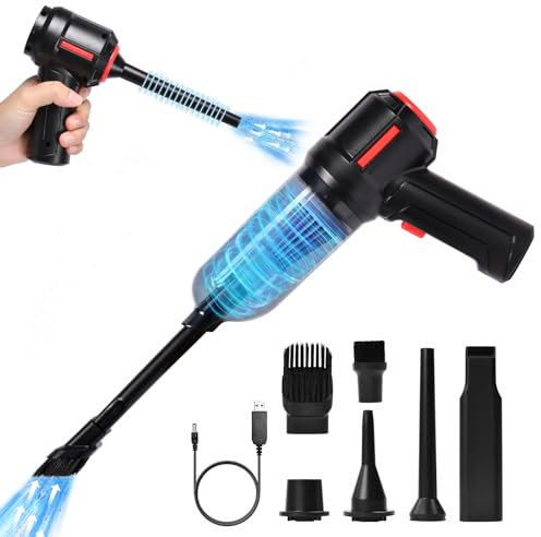 URAQT 3 en 1 Aspiradora Mano, 9000PA Mini Aspiradora Inalámbrica en Seco y Húmedo, Secador Pelo para PC y Colector Polvo,Portátil Recargable por USB Kit Pulverización Limpieza Teclado Eléctrico