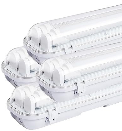 Sonnewelt Reglette LED garage 150cm Eclairage Led etanche 4 unités 24W 4800LM IP65 2xT8 Tube Reglette Led etanche,Blanc neutre 4000K Garage Atelier Plafonnier pour Atelier,Sous Sol,Bureau
