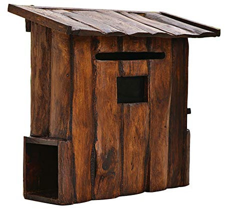 TEmkin Garten-Briefkasten aus Holz für den Außenbereich, wasserdichter Briefkasten zur Wandmontage mit Sichtfenster und Zeitungsständer