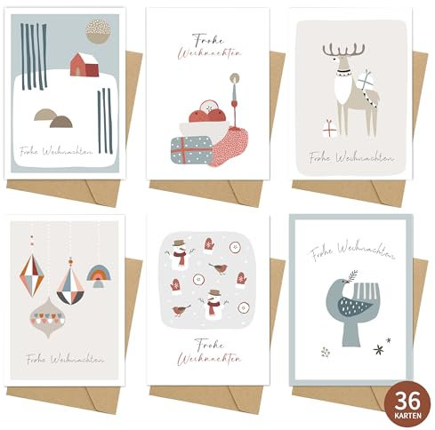 Legezon 36 Weihnachtskarten set mit Umschlägen - Stilvolles traditionelle, Weihnacht Grußkarte für Familie Freunde Geschäftlich Kunden (6 * 6)