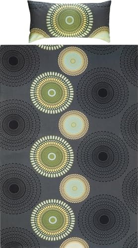 REDBEST Bettwäsche Biber Mandalas anthrazit-grün Größe 40x80 cm / 155x200 cm - mollig warm, temperaturausgleichend, mit Reißverschluss