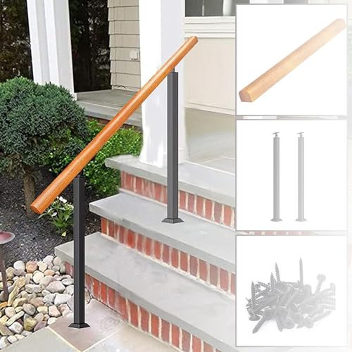 Barandilla de escalera exterior con kit de instalación Se adapta a 0 a 3 escalones Barandilla de escalera exterior Barandilla de escalera exterior ajustable Barandilla de escalera de jardín de madera