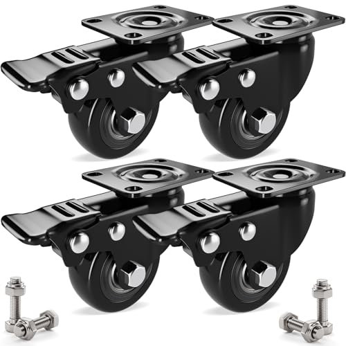 4PCS Möbelrollen Asibaade 50mm Lenkrollen inkl. Montagezubehör Transportrollen mit Bremsem 360° Drehung bis 200KG Tragbarkeit für Möbeltransport & Industrietransport