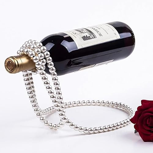 Pearl Necklace Floating Wine Holder,Creative Pearl Necklace Wine Rack Resin Hanging Suspension Wine Bottle Holder Rack Home Bar Desktop Decoration