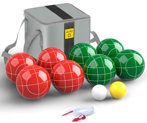 JOLORLY Professional Grade 107mm Bocce Ball Game Set Regulation Size and Weight 920g for Official Tournaments (Red and Green)