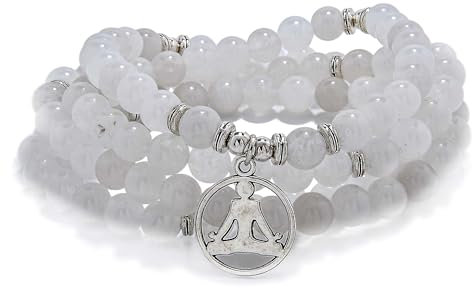 Yoga Charm 108 Mala Zen Buddha Perlen Armband Halskette für Männer oder Frauen (Weiße Jade (White Jade))